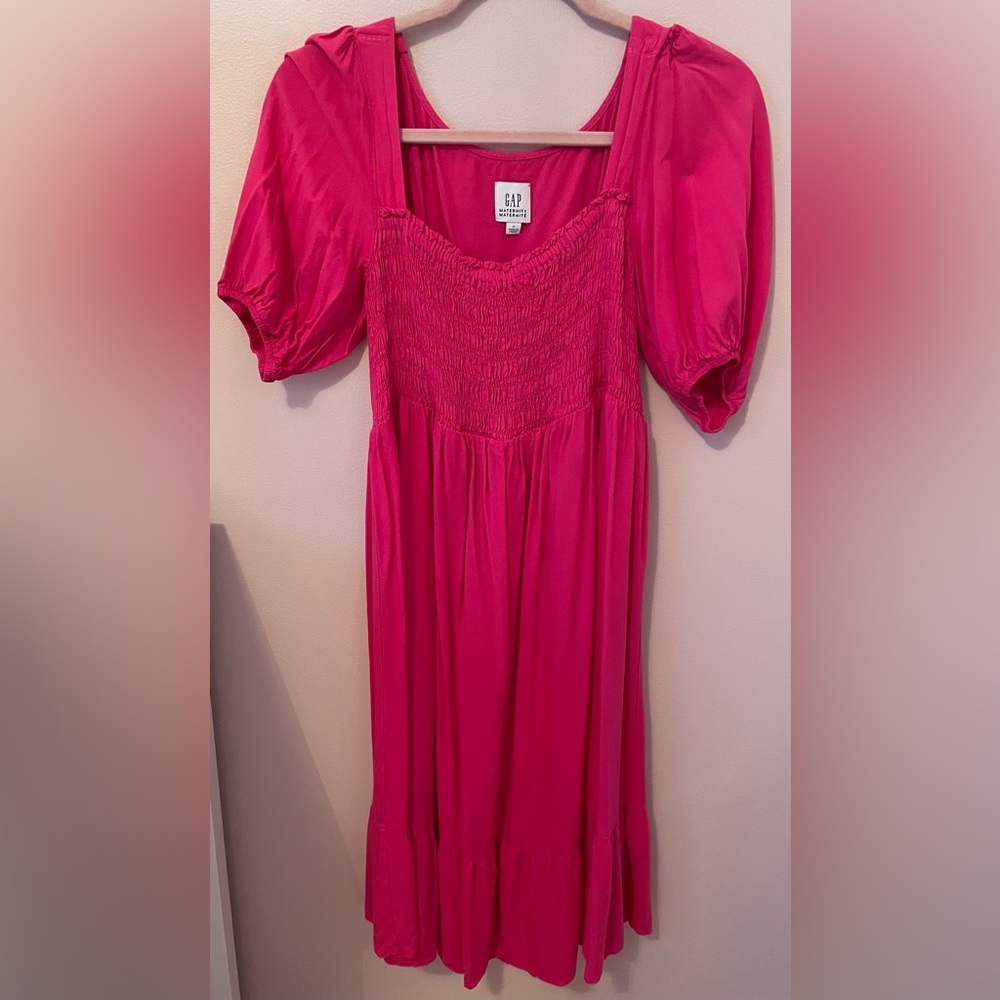 Gap Maternity Smocked Pink Midi Dress